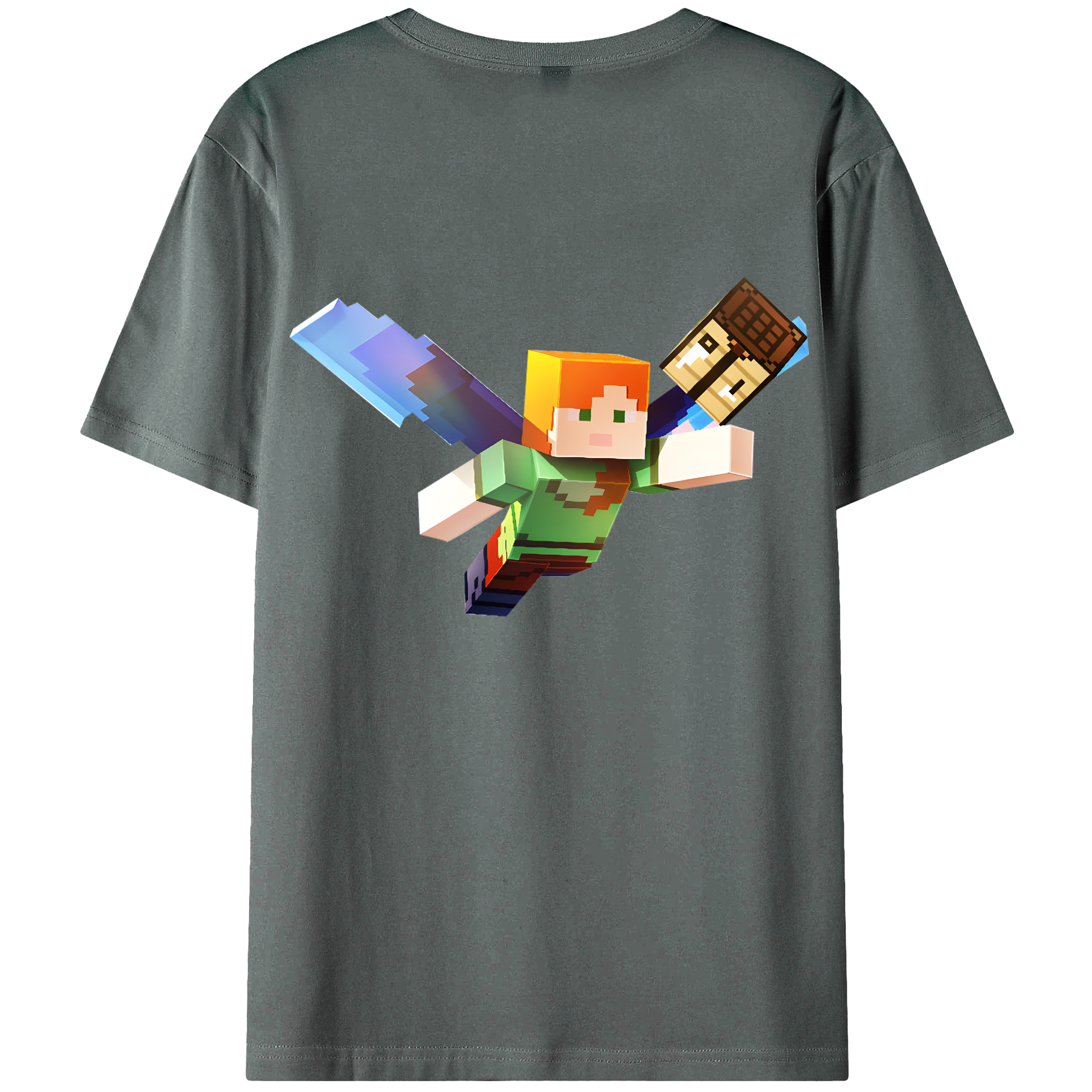 （画像用） マインクラフト ブロックの世界 Minecraft MC Block world 綿100％ メンズ半袖Tシャツ（バックプリント） 通気性